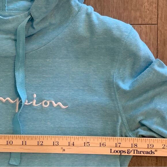 CHAMPION HOODIE WOMEN’S SMALL BLUE KANGAROO POCKETS SWEATSHIRT POP OVER. - Picture 10 of 12